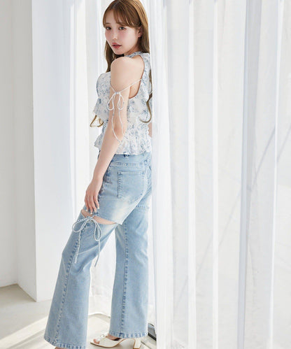 側開美腿拉伸牛仔褲