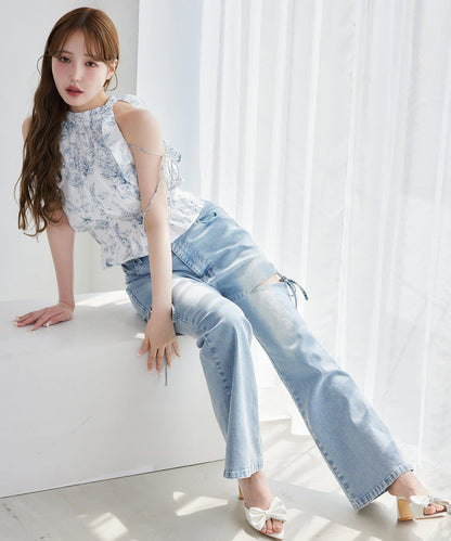 側開美腿拉伸牛仔褲