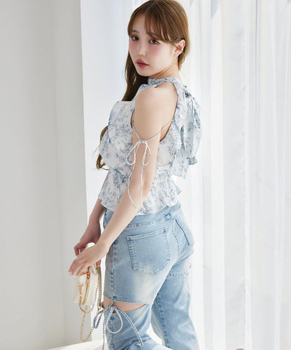 側開美腿拉伸牛仔褲