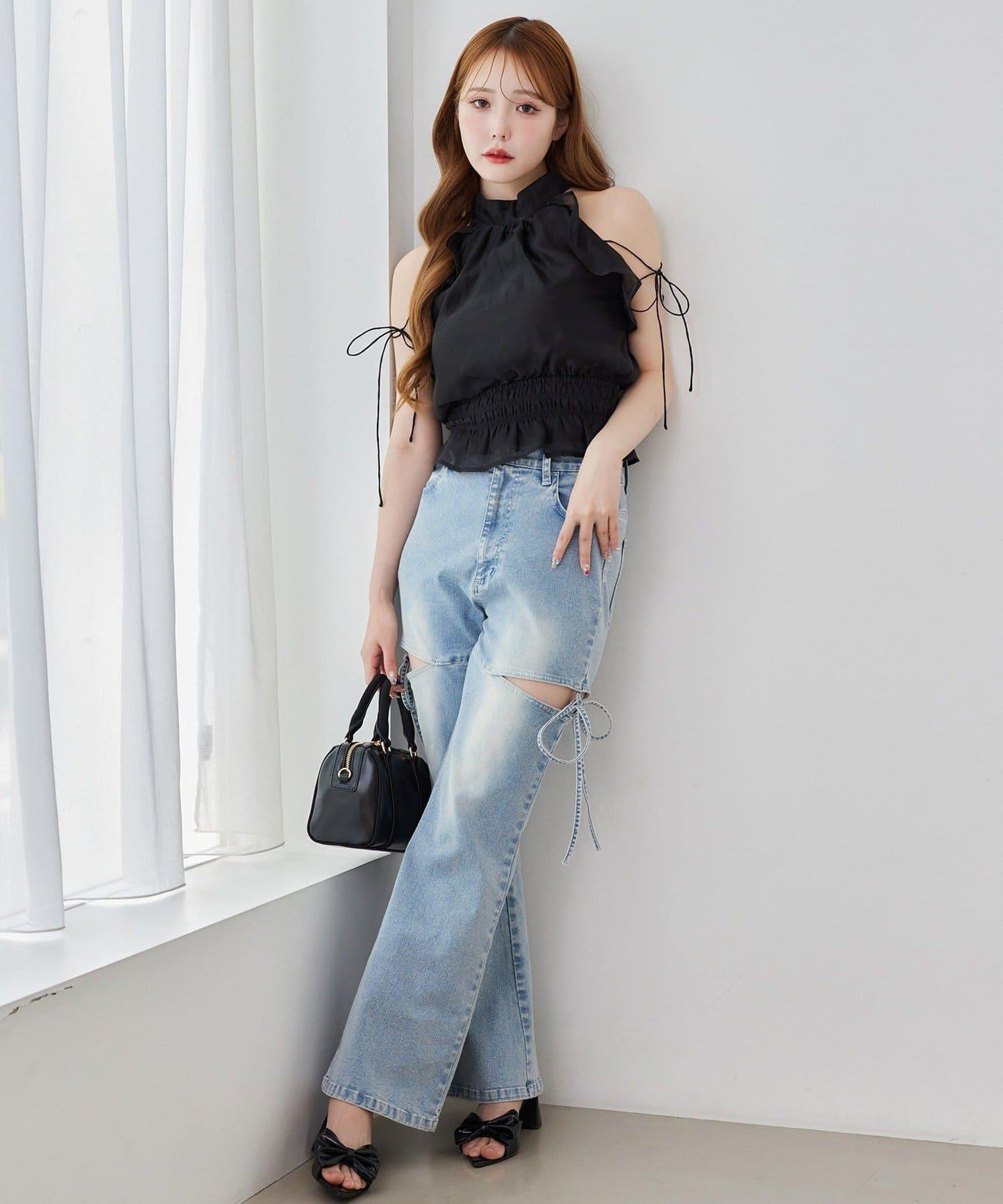 側開美腿拉伸牛仔褲