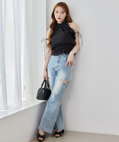 側開美腿拉伸牛仔褲