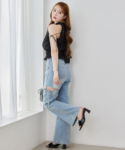 側開美腿拉伸牛仔褲