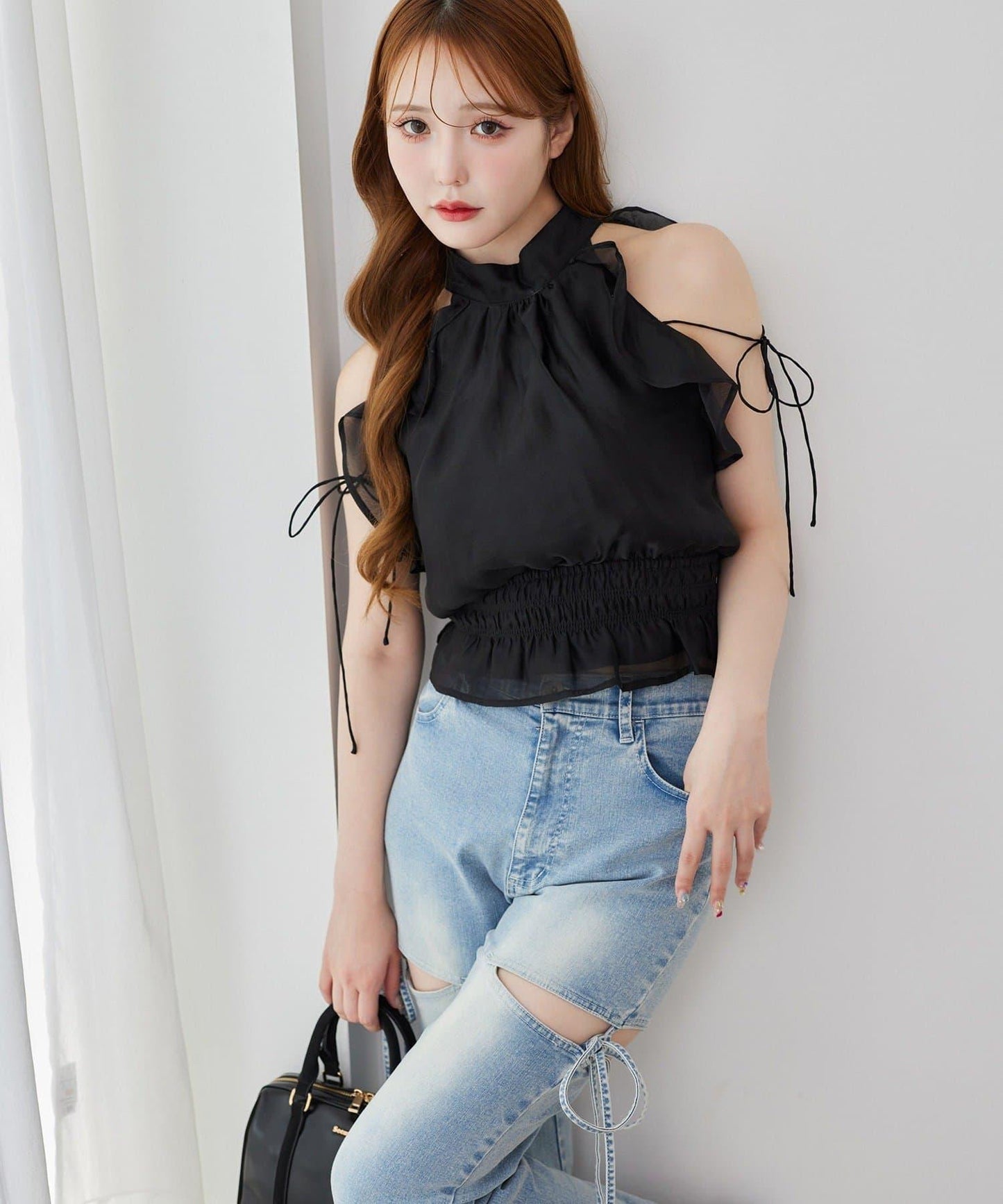 側開美腿拉伸牛仔褲