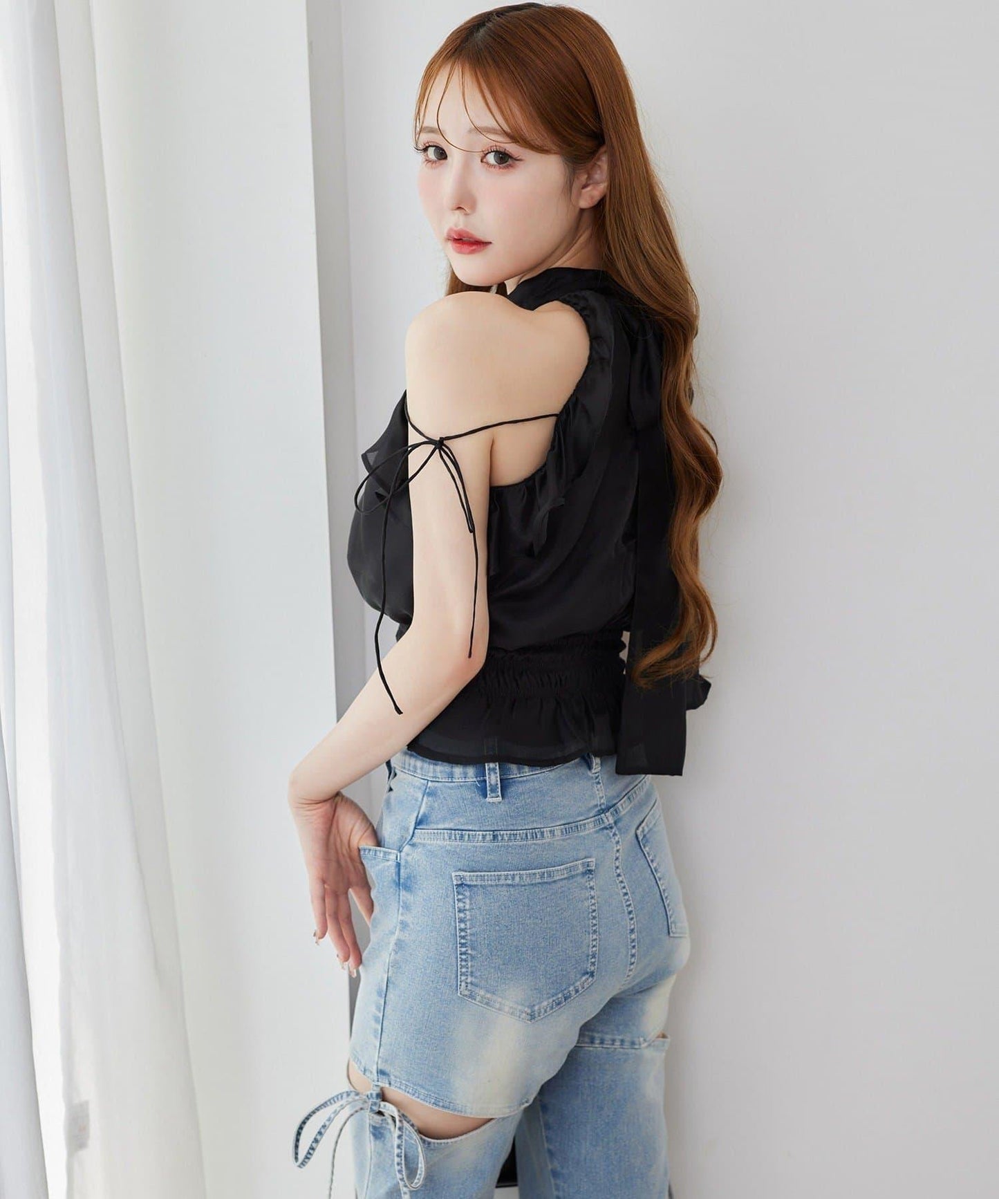 側開美腿拉伸牛仔褲