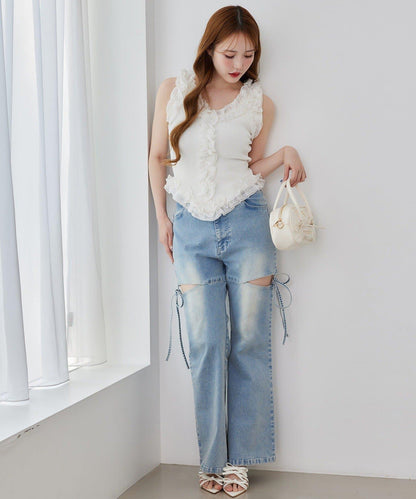 側開美腿拉伸牛仔褲