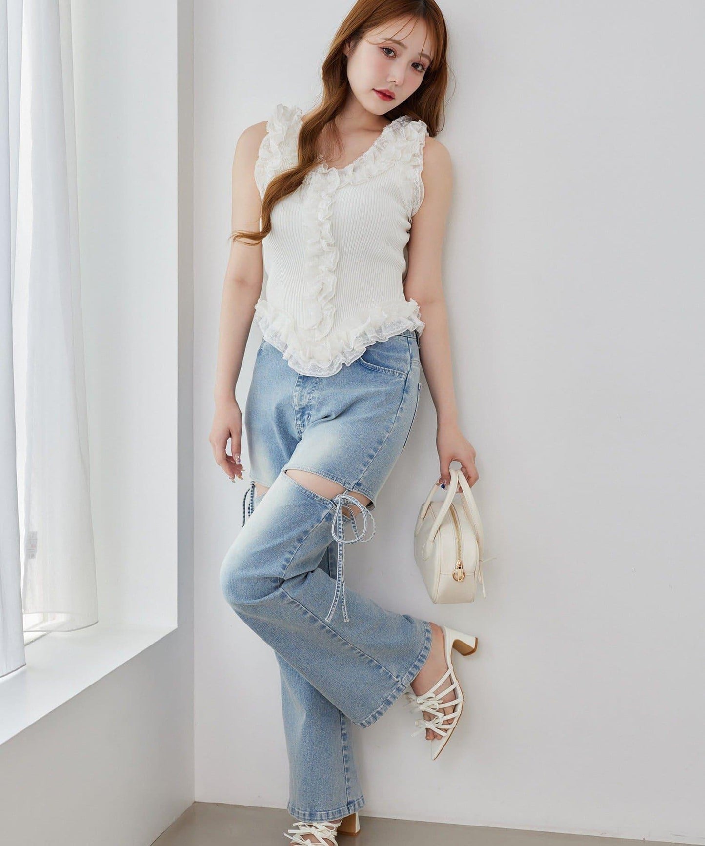 側開美腿拉伸牛仔褲