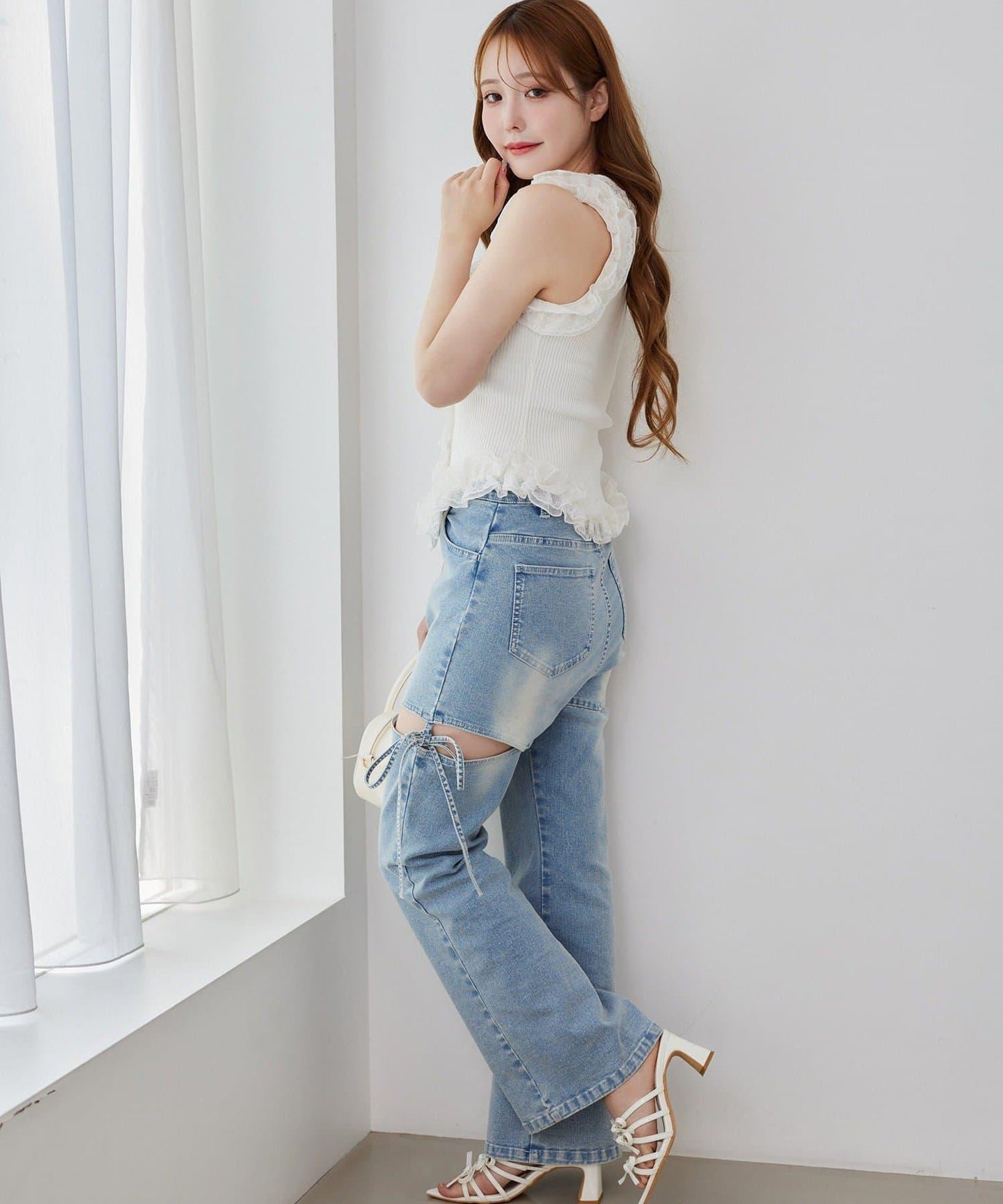 側開美腿拉伸牛仔褲