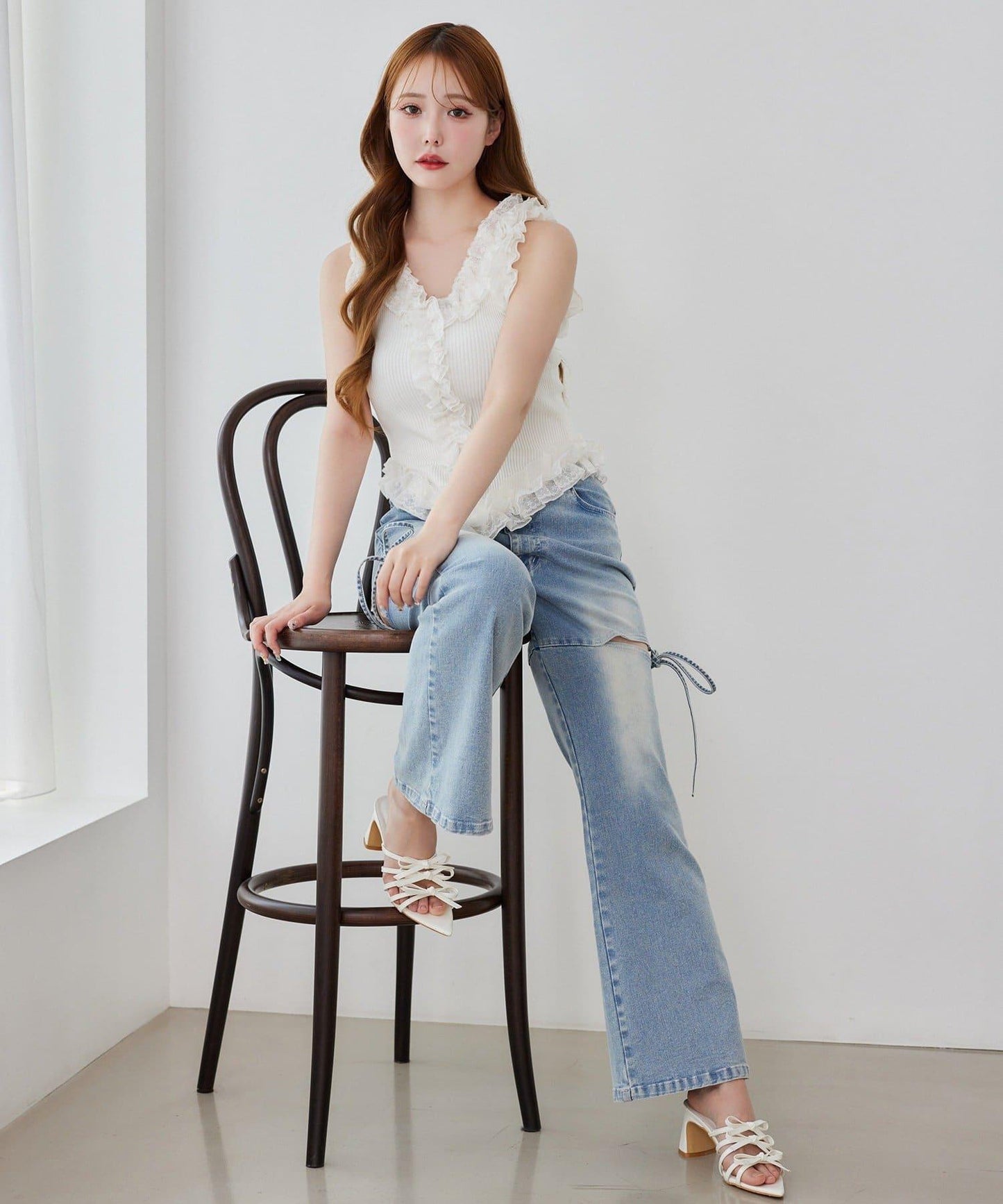 側開美腿拉伸牛仔褲