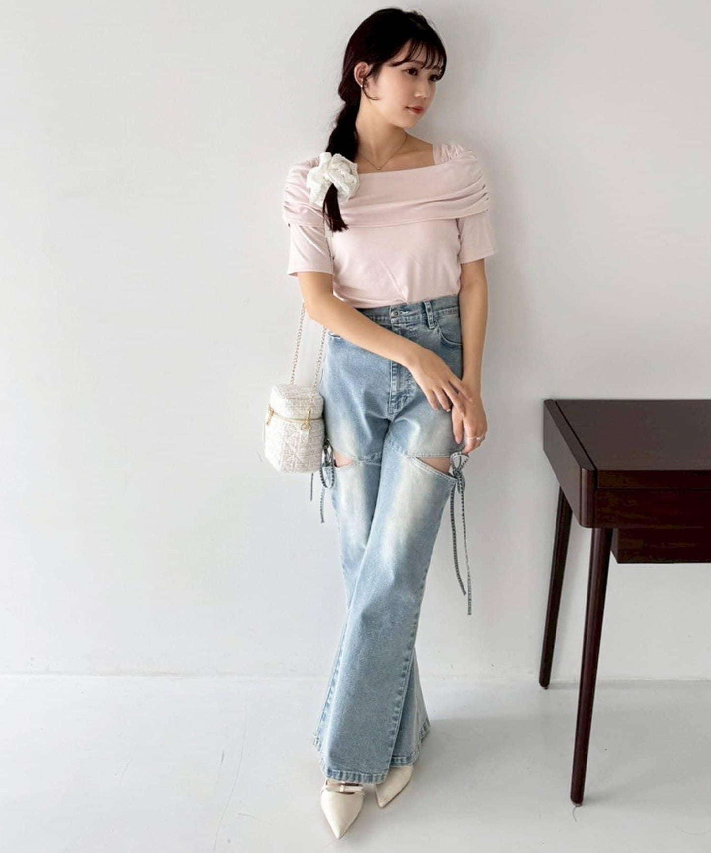 側開美腿拉伸牛仔褲