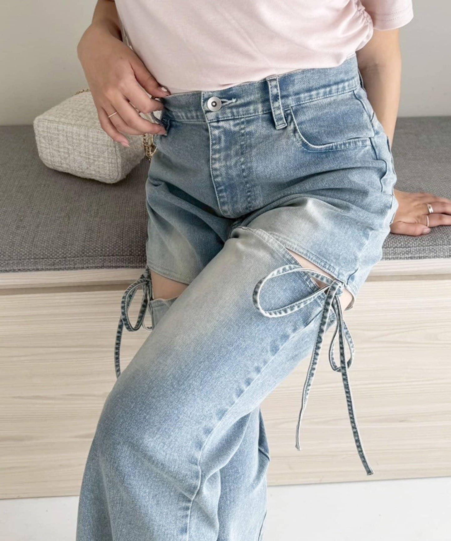 側開美腿拉伸牛仔褲