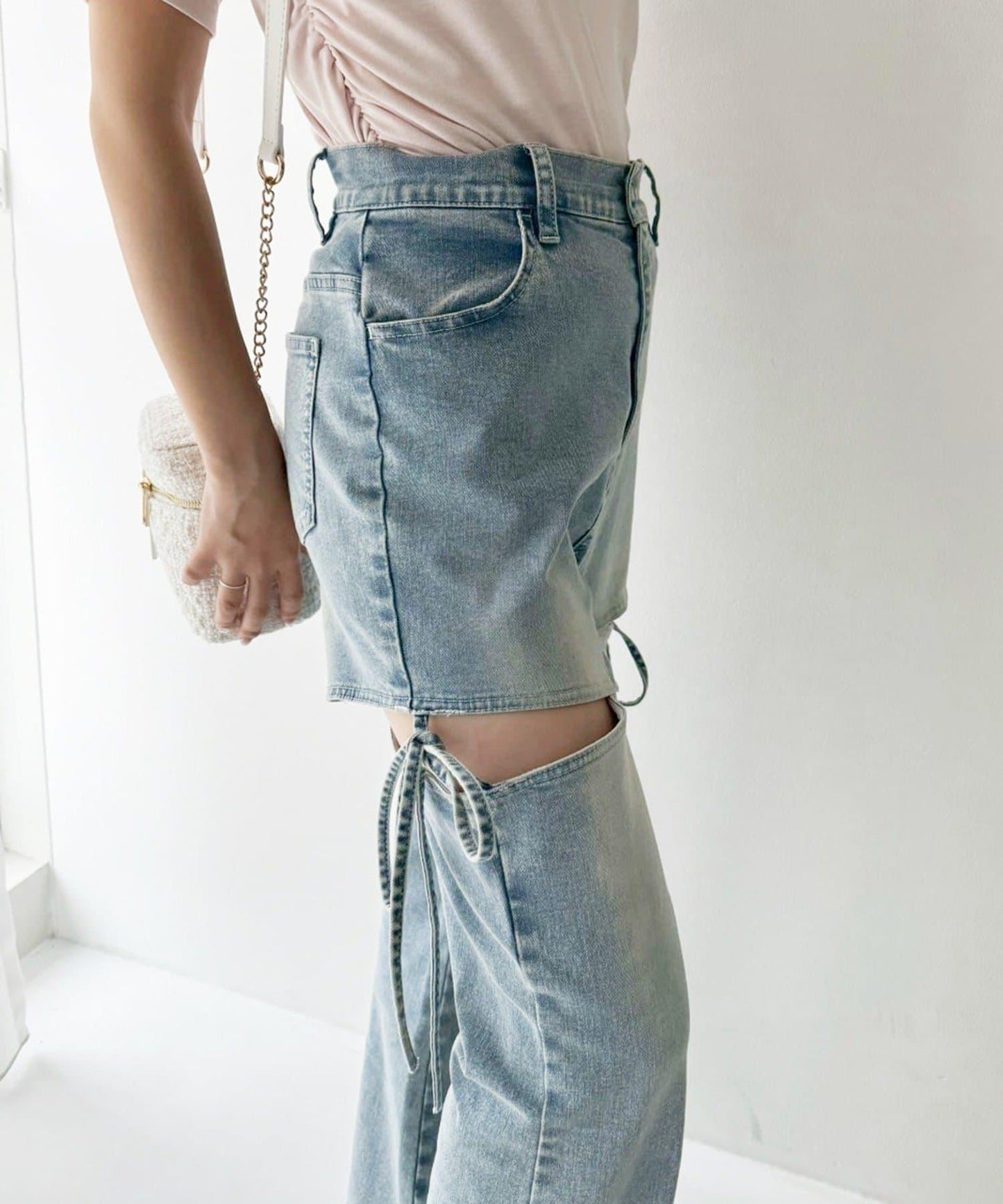 側開美腿拉伸牛仔褲