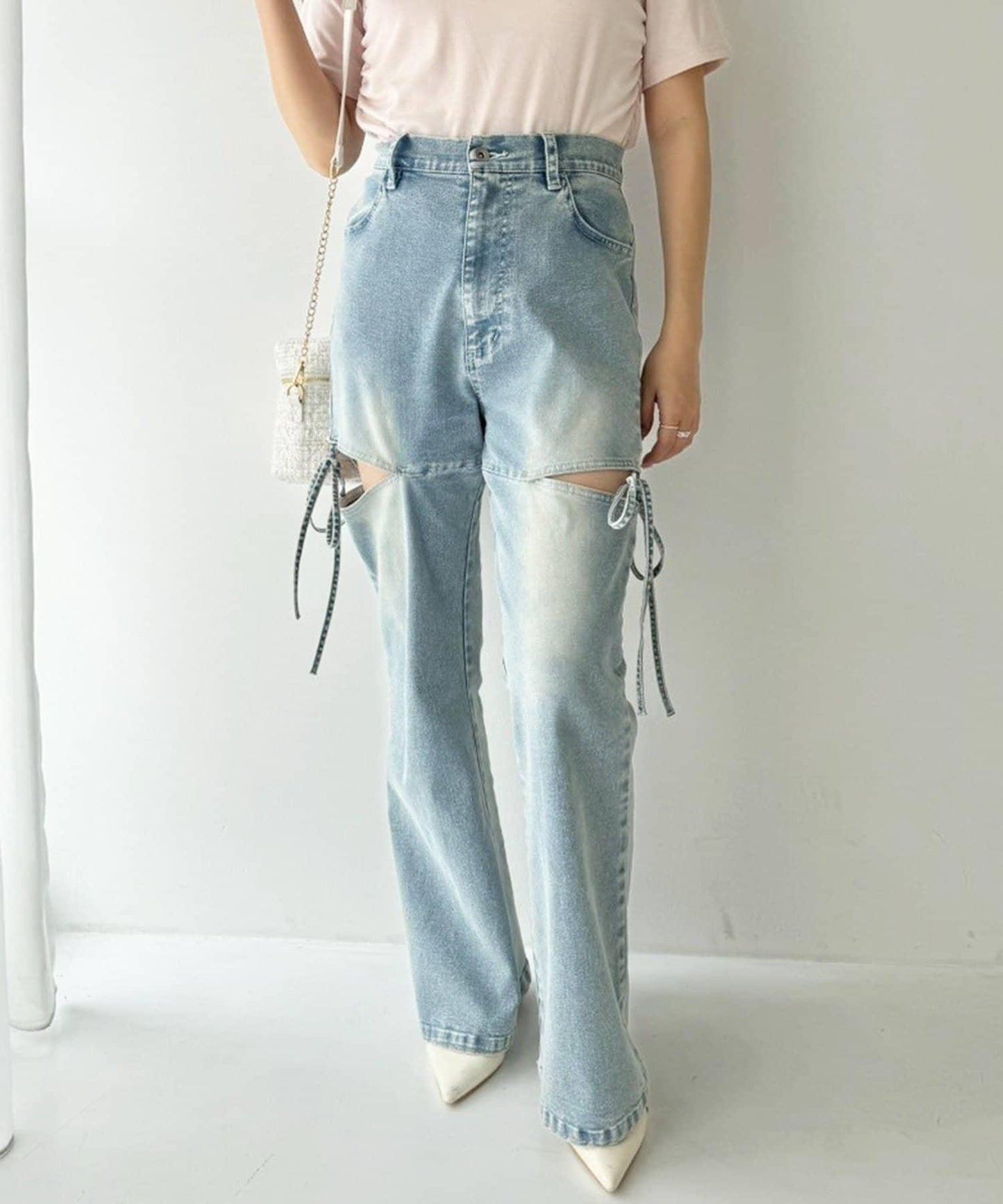 側開美腿拉伸牛仔褲