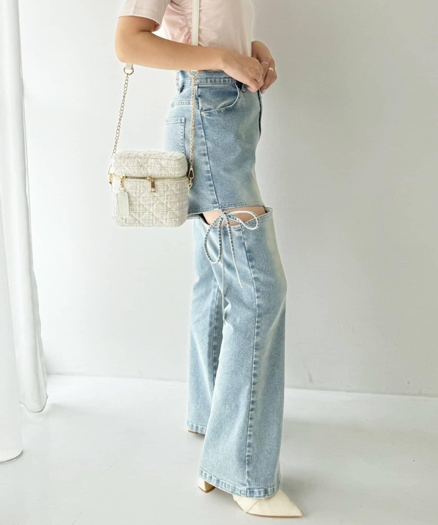 側開美腿拉伸牛仔褲