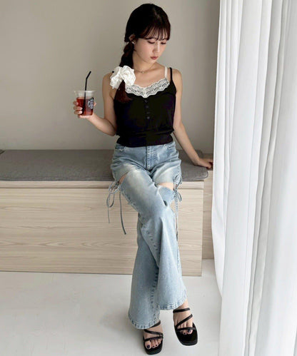 側開美腿拉伸牛仔褲