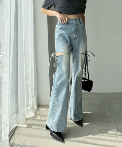 側開美腿拉伸牛仔褲