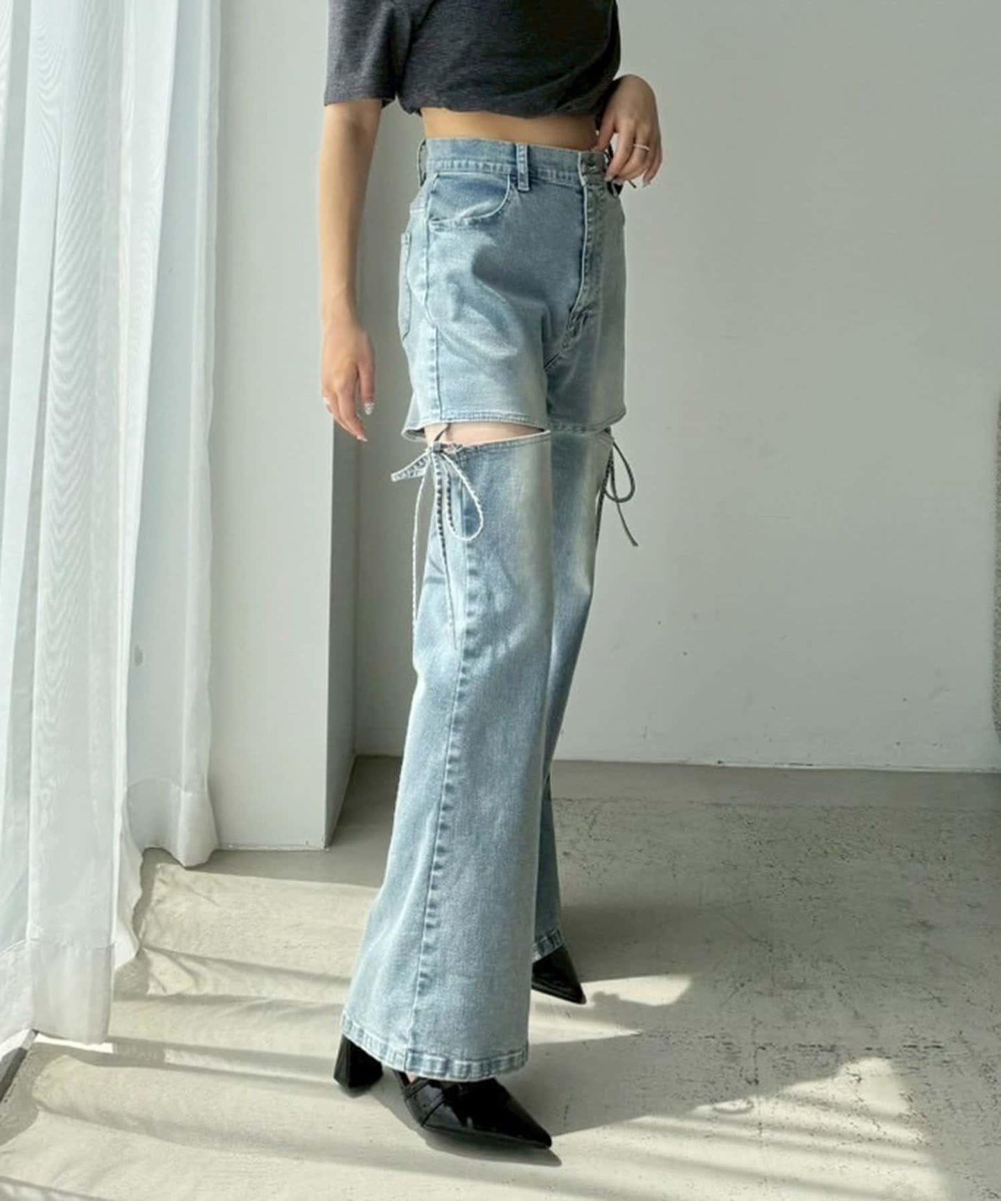 側開美腿拉伸牛仔褲