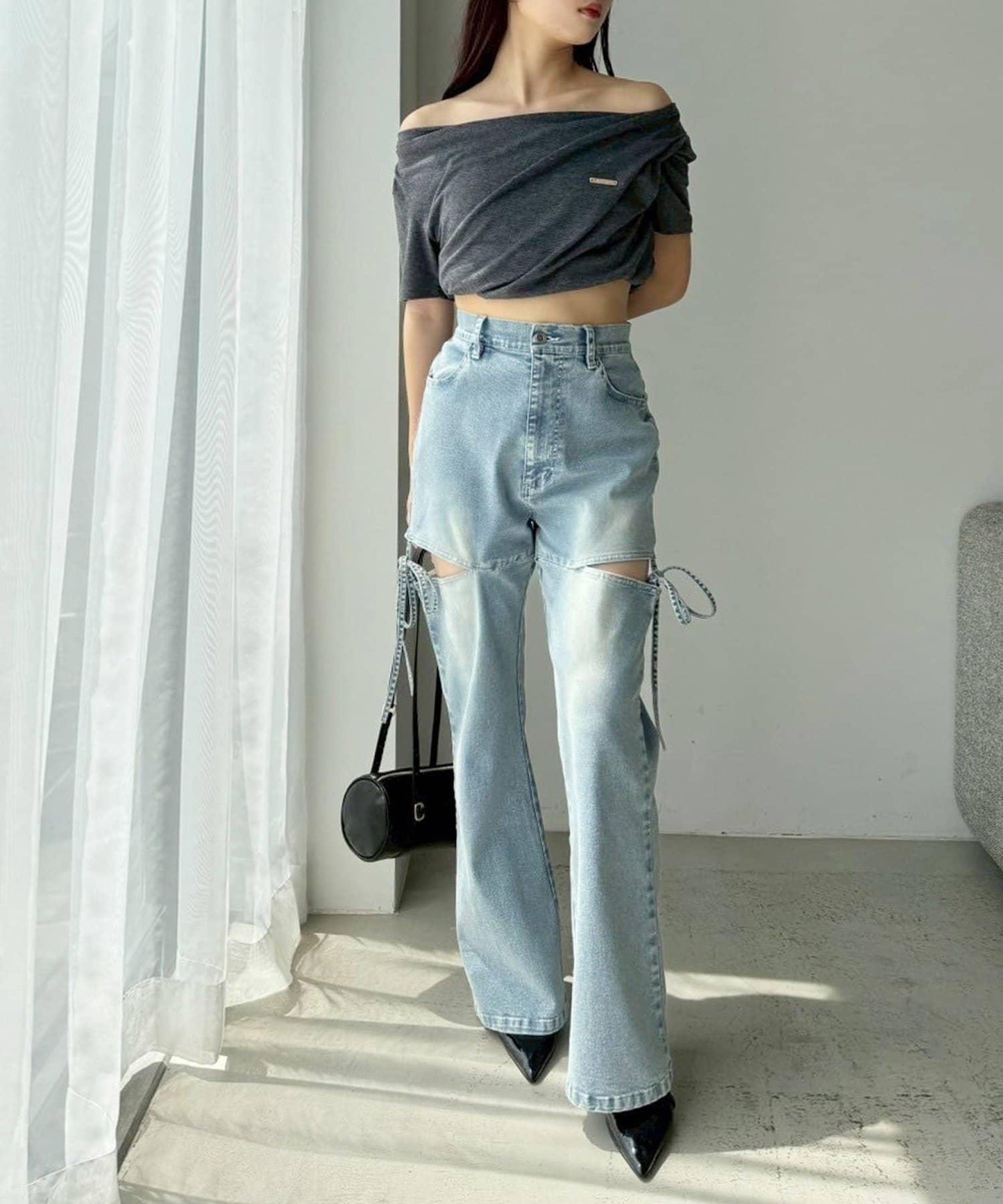 側開美腿拉伸牛仔褲