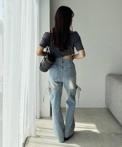 側開美腿拉伸牛仔褲