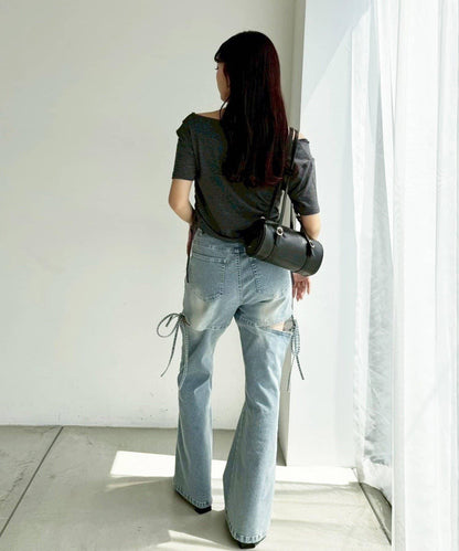 側開美腿拉伸牛仔褲