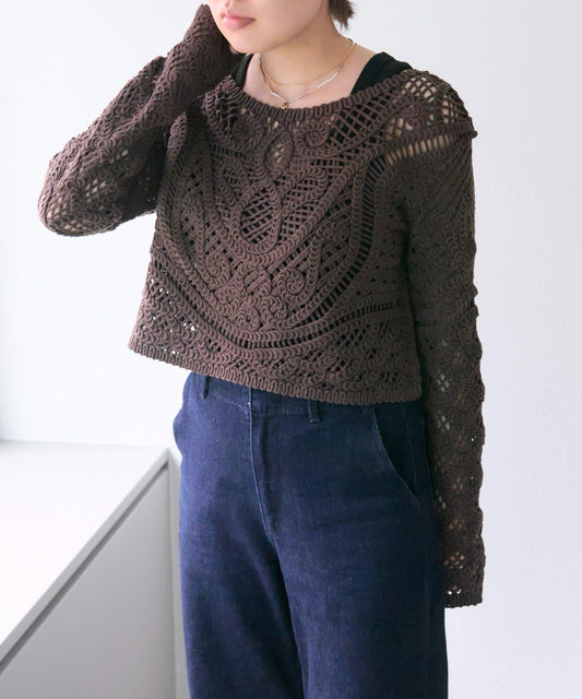 "鉤織/透視感" 蕾絲短款針織衫【SUM1 STYLE(斯密風格)】