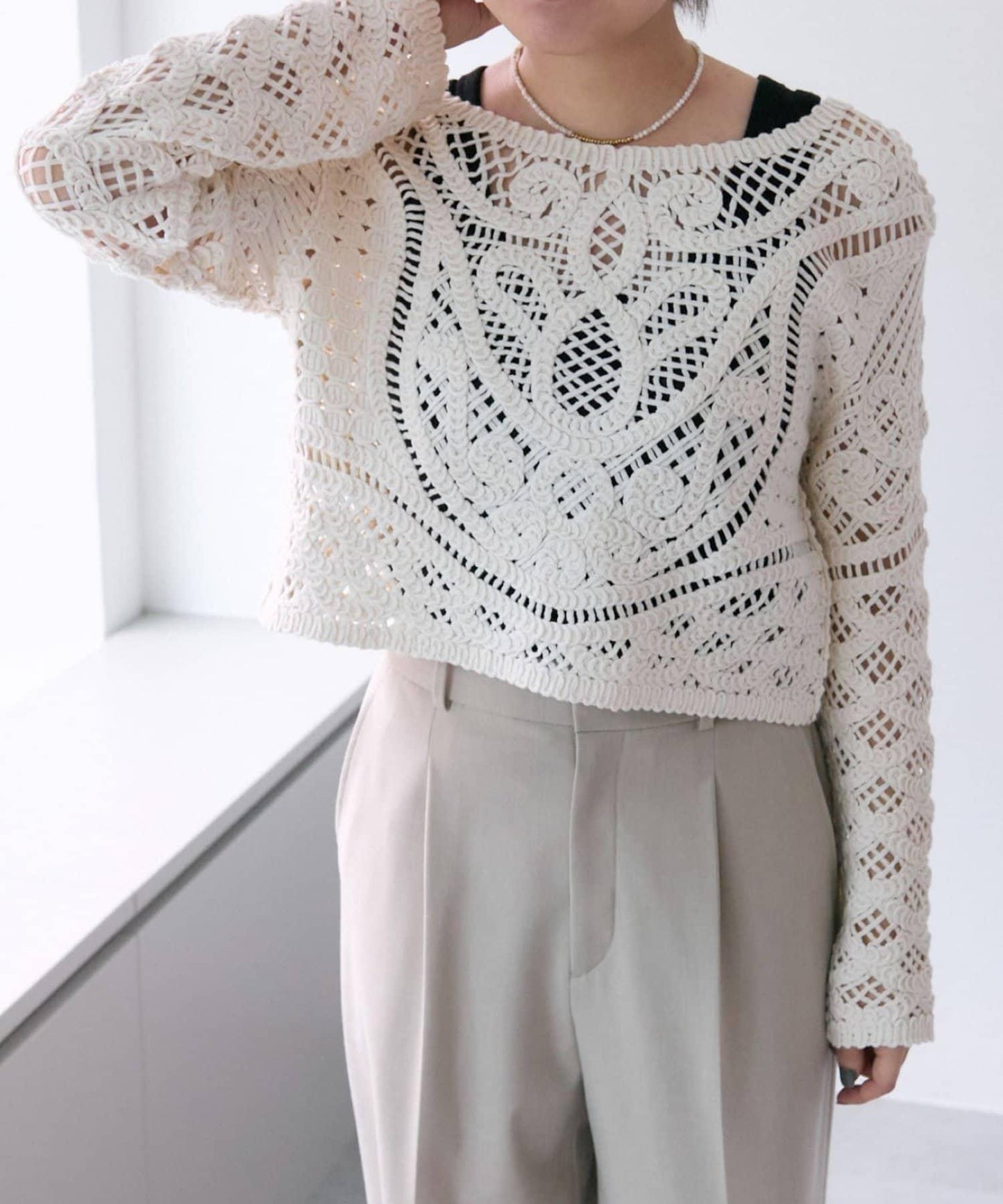 "鉤織/透視感" 蕾絲短款針織衫【SUM1 STYLE(斯密風格)】