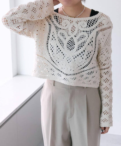 "鉤織/透視感" 蕾絲短款針織衫【SUM1 STYLE(斯密風格)】