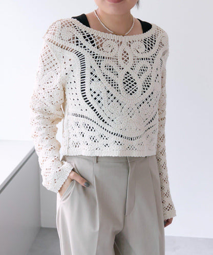 "鉤織/透視感" 蕾絲短款針織衫【SUM1 STYLE(斯密風格)】
