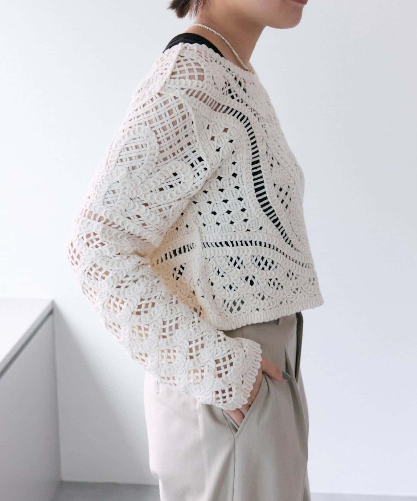 "鉤織/透視感" 蕾絲短款針織衫【SUM1 STYLE(斯密風格)】