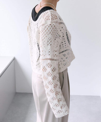 "鉤織/透視感" 蕾絲短款針織衫【SUM1 STYLE(斯密風格)】