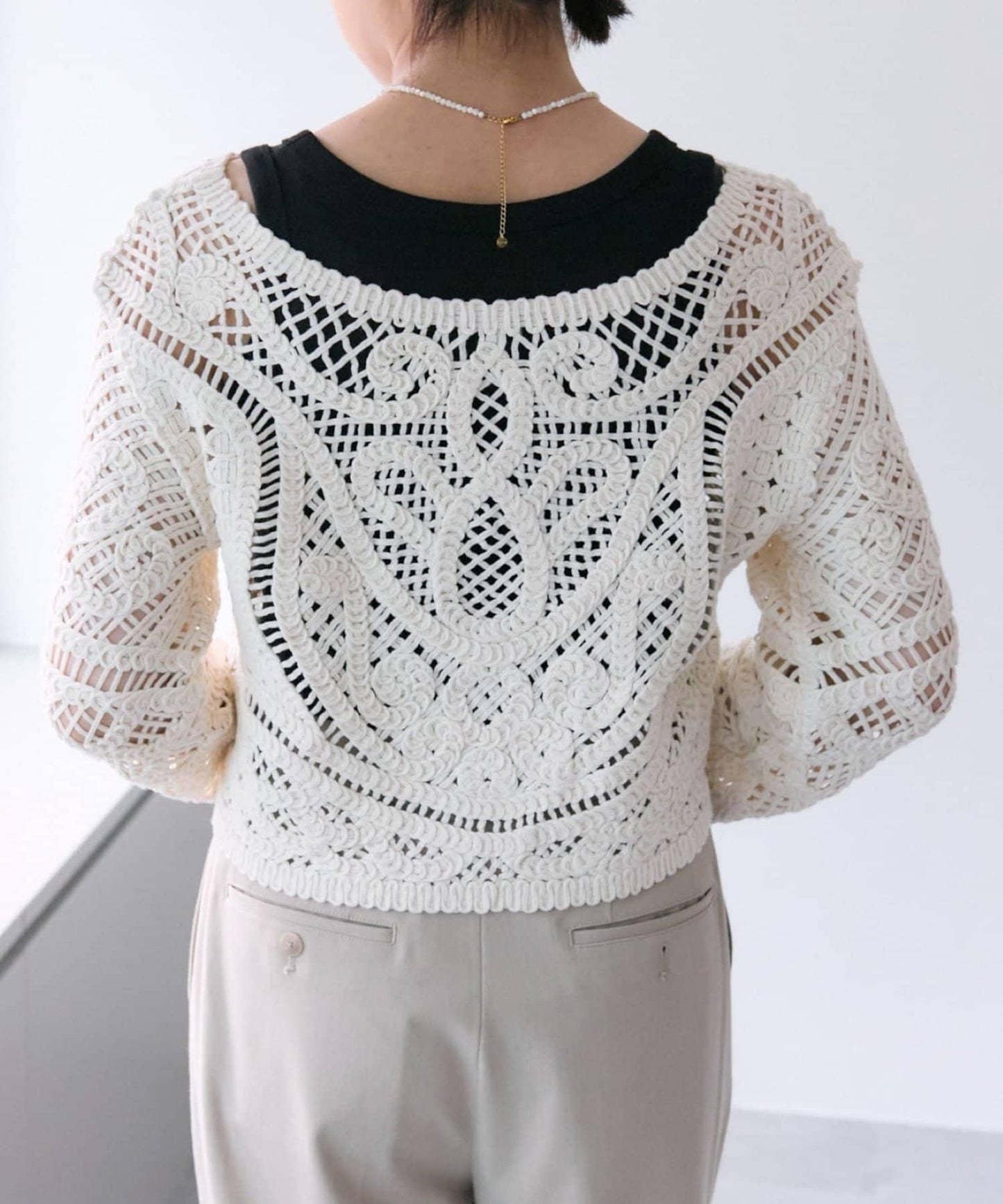 "鉤織/透視感" 蕾絲短款針織衫【SUM1 STYLE(斯密風格)】