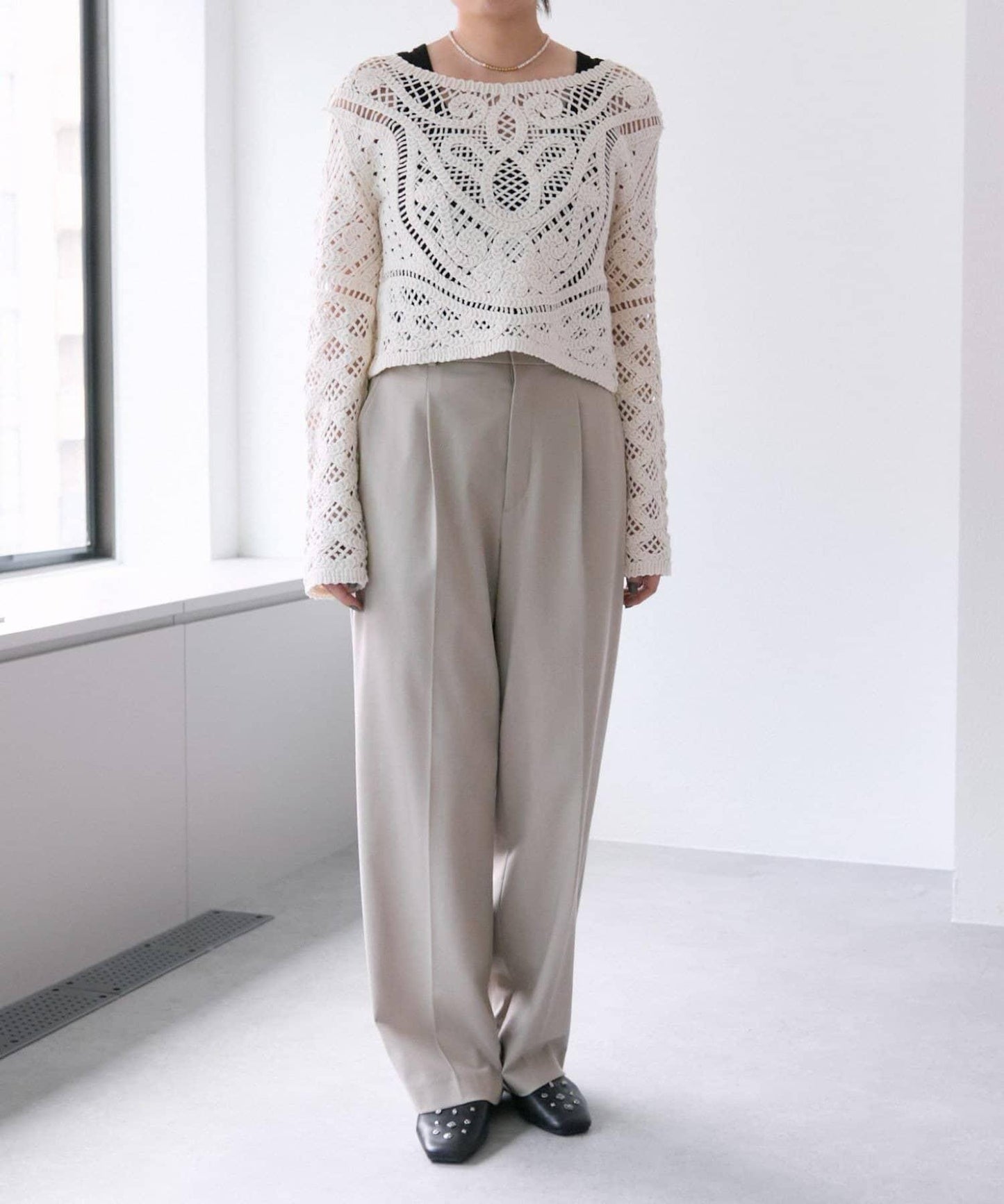 "鉤織/透視感" 蕾絲短款針織衫【SUM1 STYLE(斯密風格)】