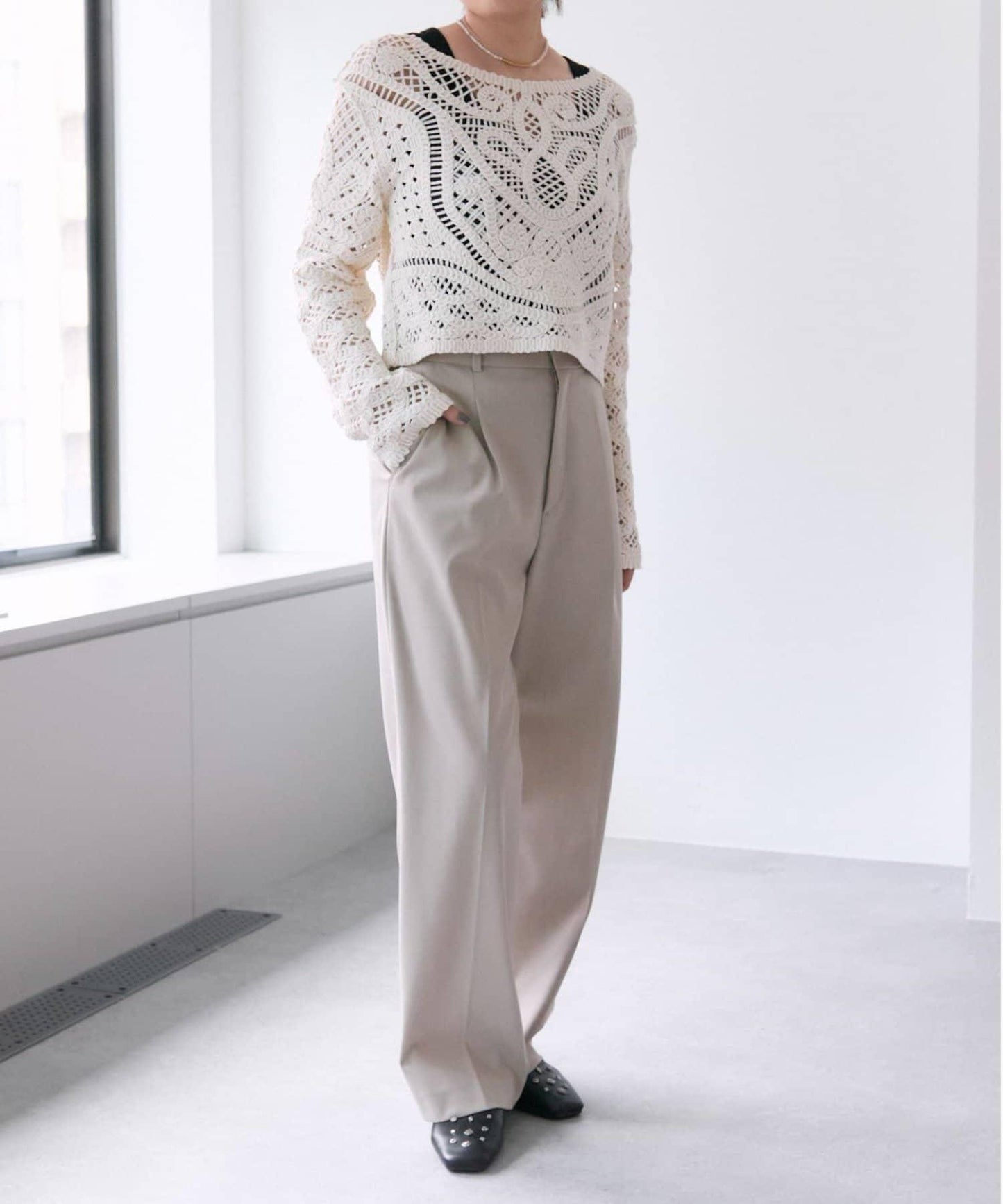 "鉤織/透視感" 蕾絲短款針織衫【SUM1 STYLE(斯密風格)】