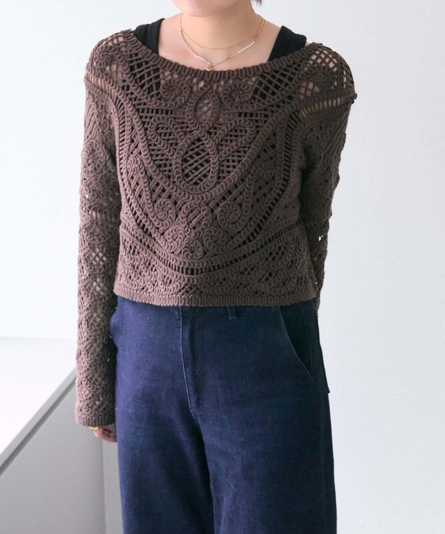 "鉤織/透視感" 蕾絲短款針織衫【SUM1 STYLE(斯密風格)】