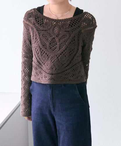 "鉤織/透視感" 蕾絲短款針織衫【SUM1 STYLE(斯密風格)】