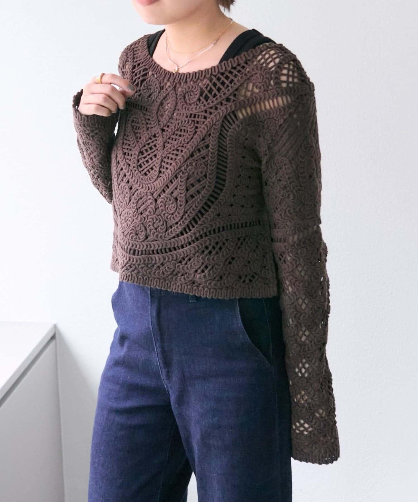 "鉤織/透視感" 蕾絲短款針織衫【SUM1 STYLE(斯密風格)】