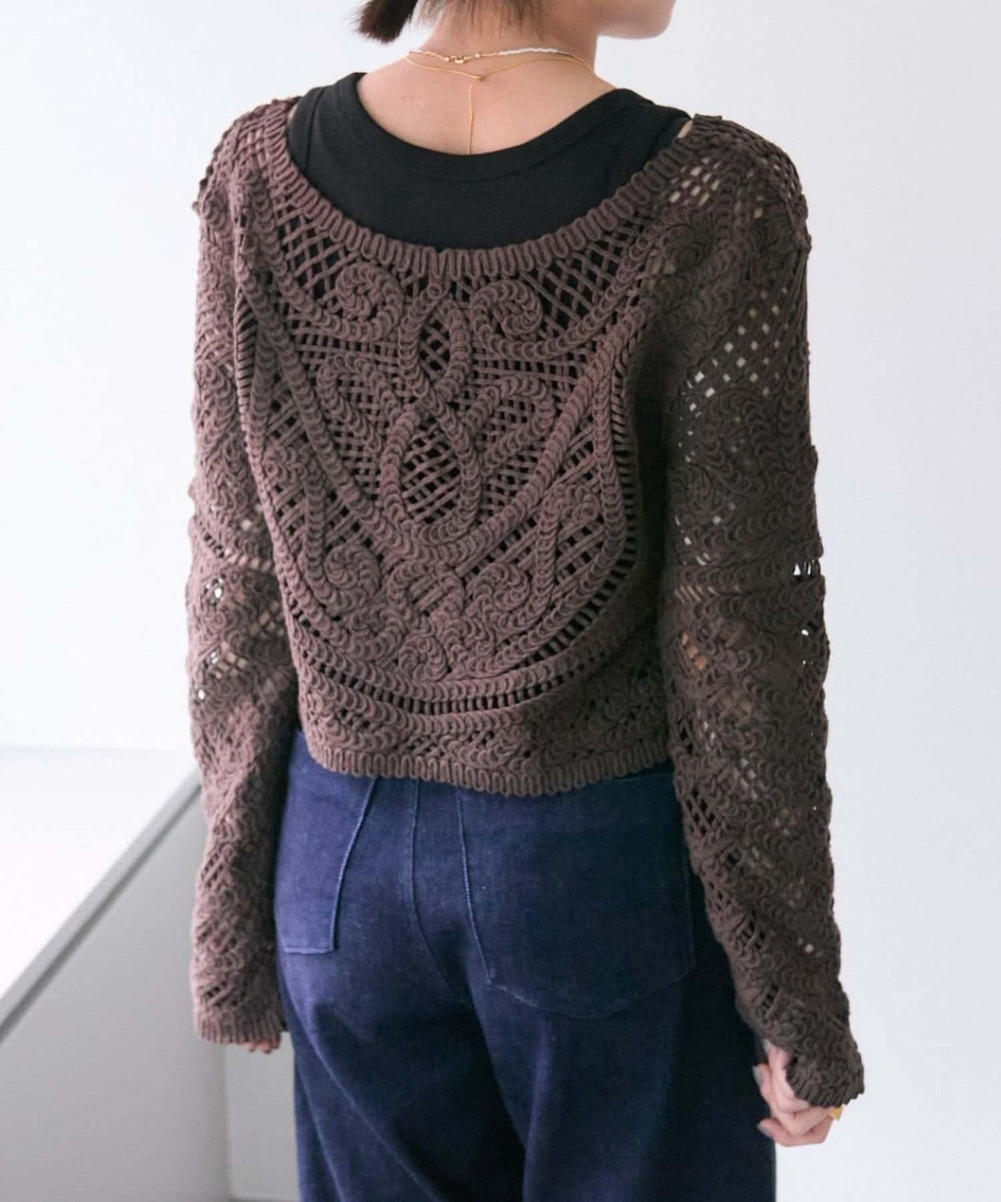 "鉤織/透視感" 蕾絲短款針織衫【SUM1 STYLE(斯密風格)】