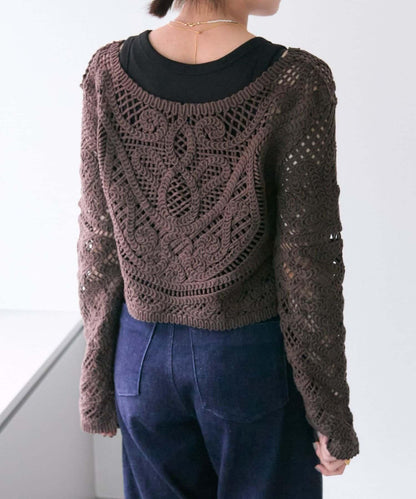 "鉤織/透視感" 蕾絲短款針織衫【SUM1 STYLE(斯密風格)】