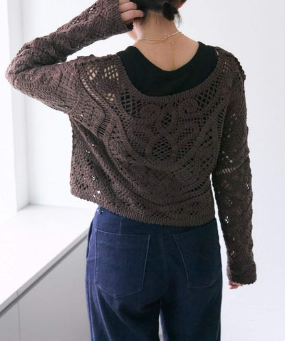 "鉤織/透視感" 蕾絲短款針織衫【SUM1 STYLE(斯密風格)】
