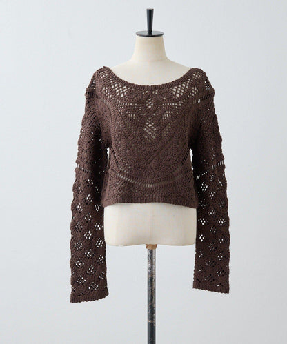 "鉤織/透視感" 蕾絲短款針織衫【SUM1 STYLE(斯密風格)】