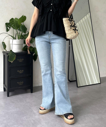 【原創LOGO貼片款】彈力喇叭牛仔褲