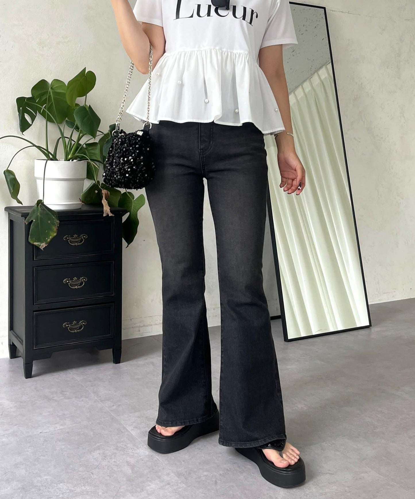 【原創LOGO貼片款】彈力喇叭牛仔褲