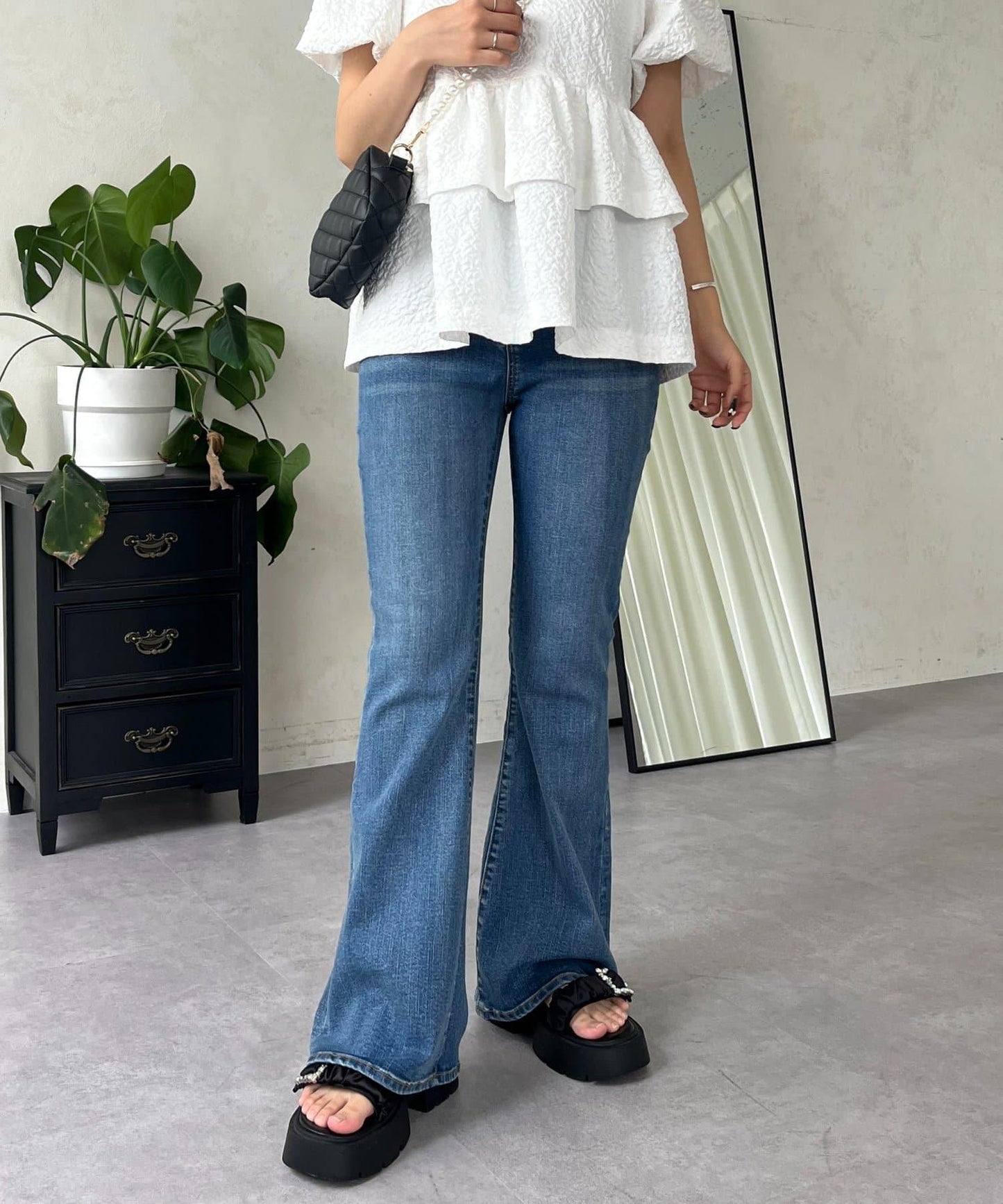 【原創LOGO貼片款】彈力喇叭牛仔褲