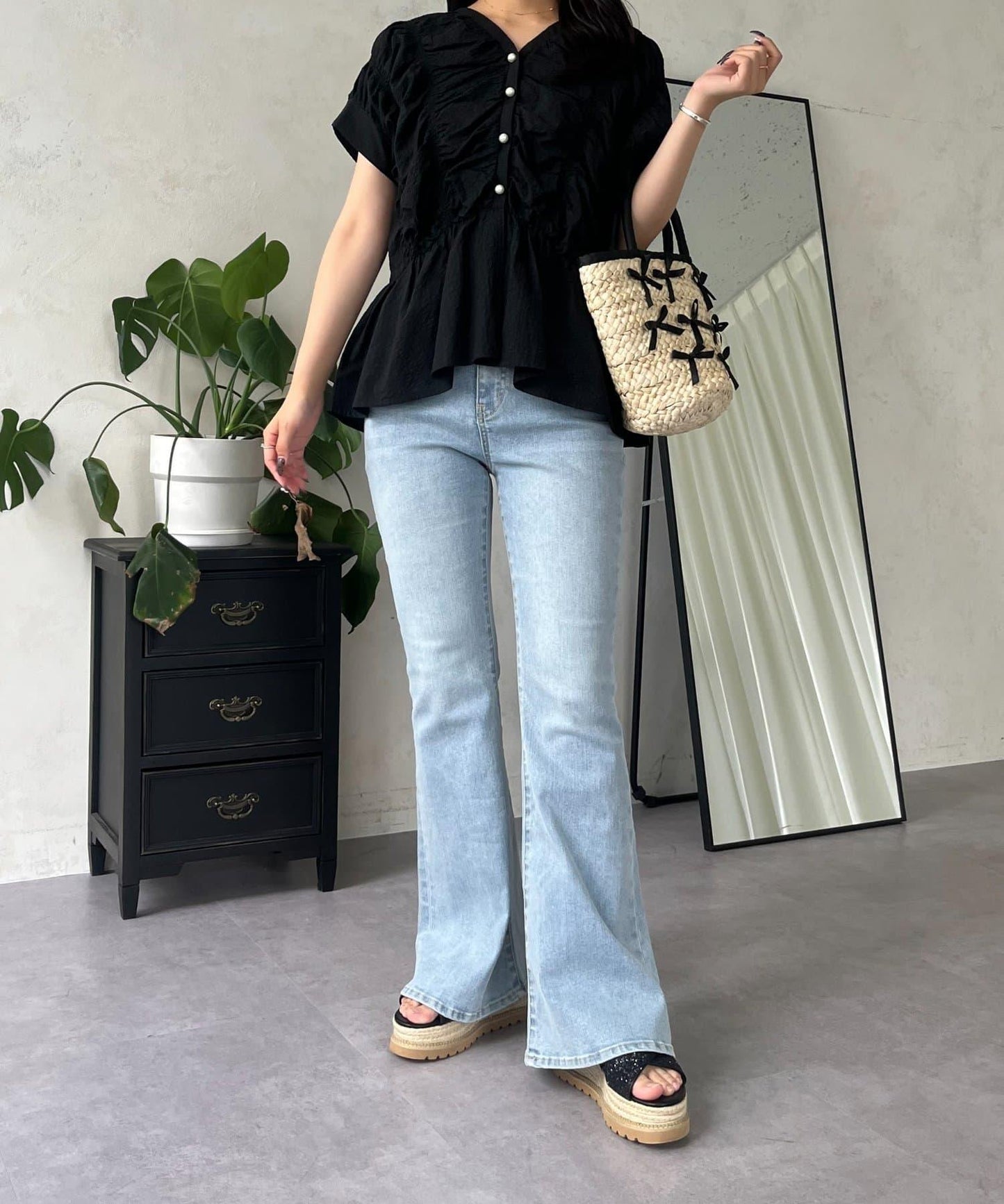 【原創LOGO貼片款】彈力喇叭牛仔褲