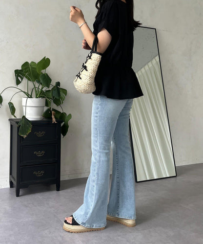 【原創LOGO貼片款】彈力喇叭牛仔褲