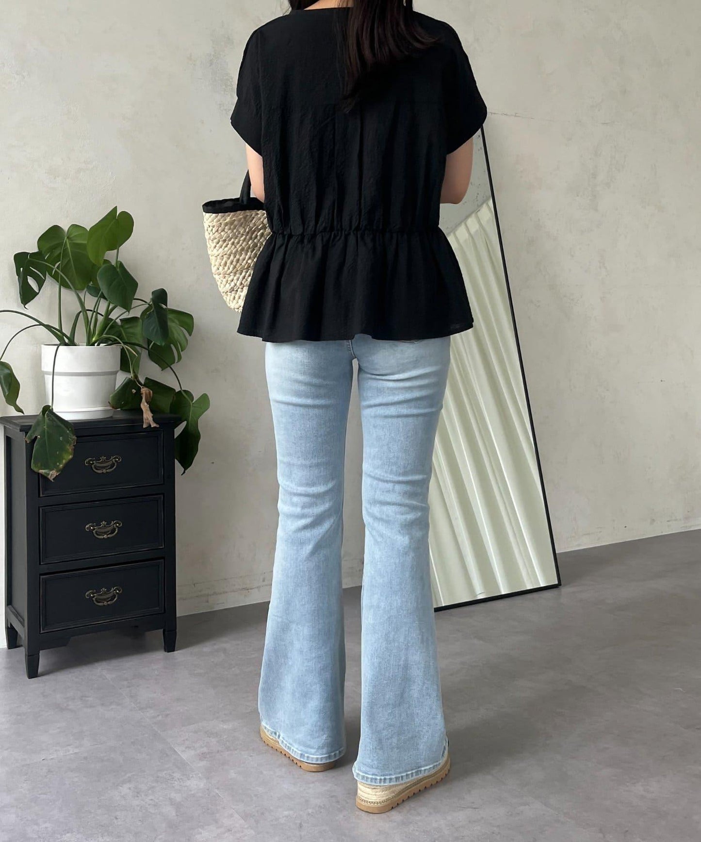 【原創LOGO貼片款】彈力喇叭牛仔褲