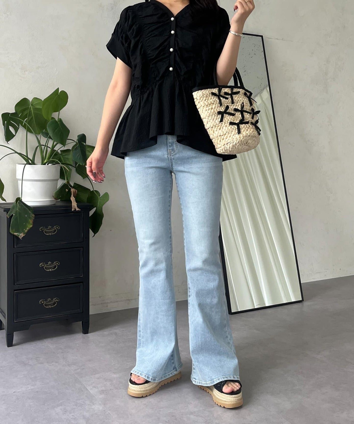 【原創LOGO貼片款】彈力喇叭牛仔褲