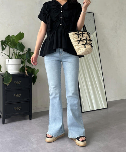 【原創LOGO貼片款】彈力喇叭牛仔褲