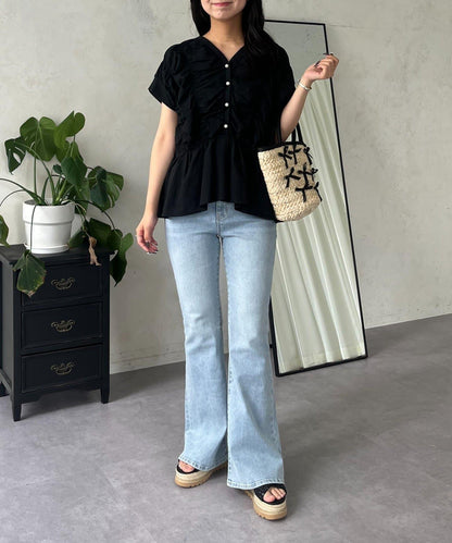 【原創LOGO貼片款】彈力喇叭牛仔褲