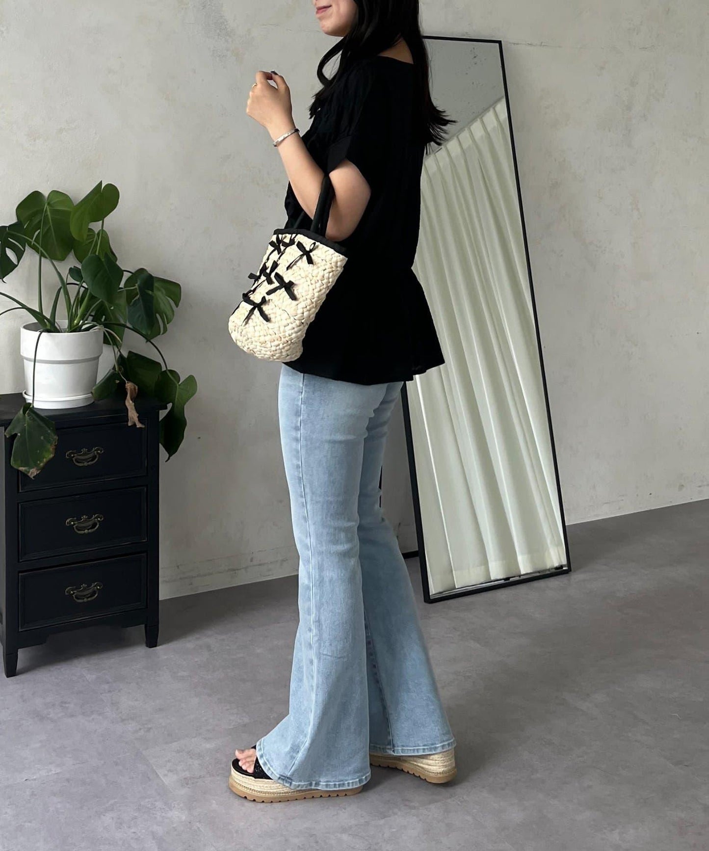 【原創LOGO貼片款】彈力喇叭牛仔褲