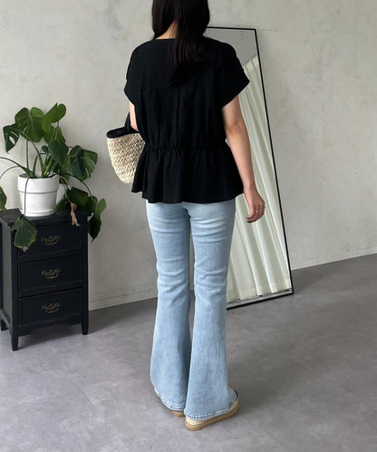 【原創LOGO貼片款】彈力喇叭牛仔褲